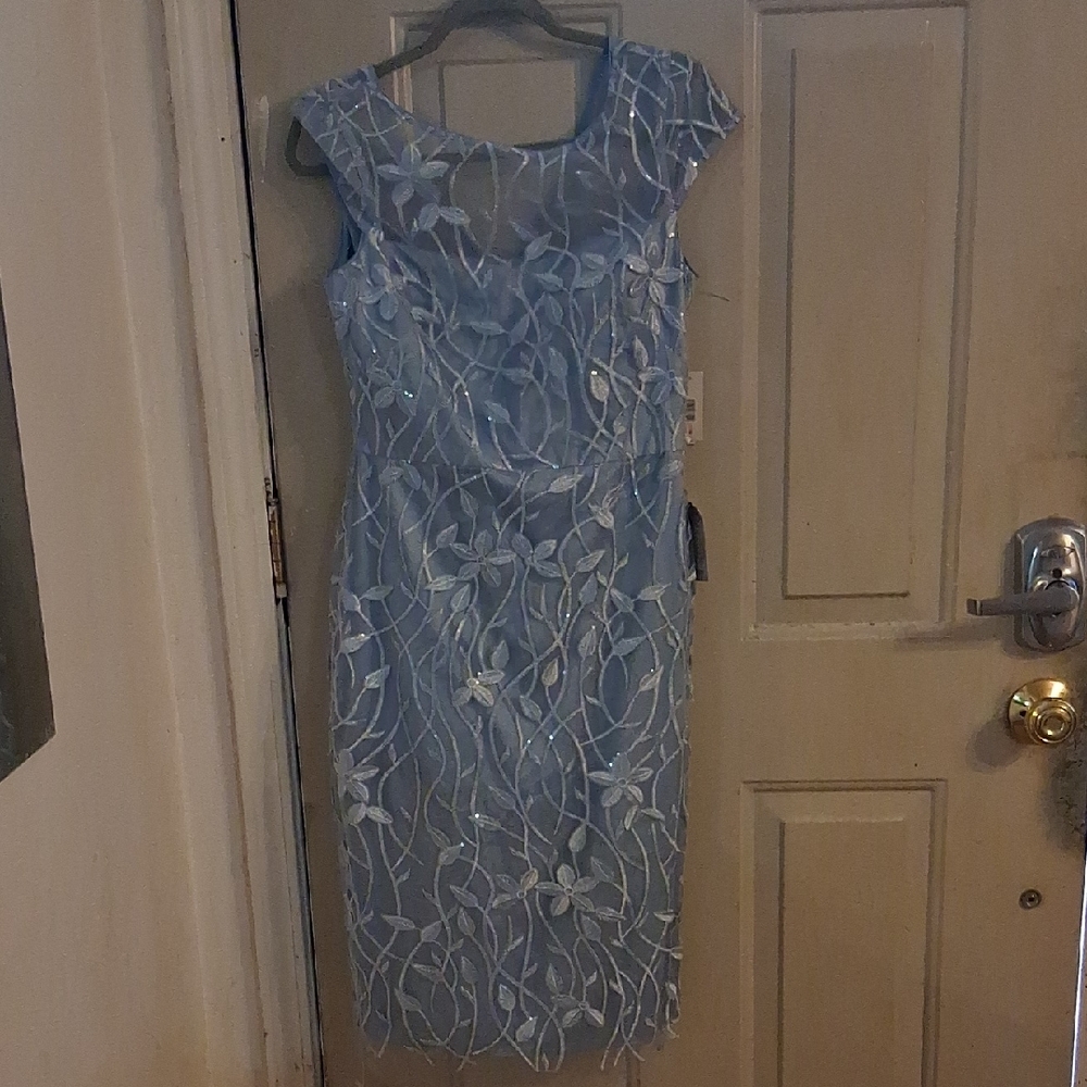 Eliza J Light Blue Floral Embroidered Midi Dress